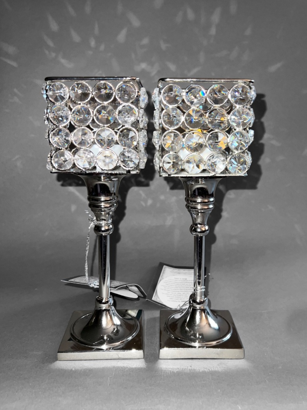 HomeTrendz 2 Square Crystal Pedestal Candle Holders